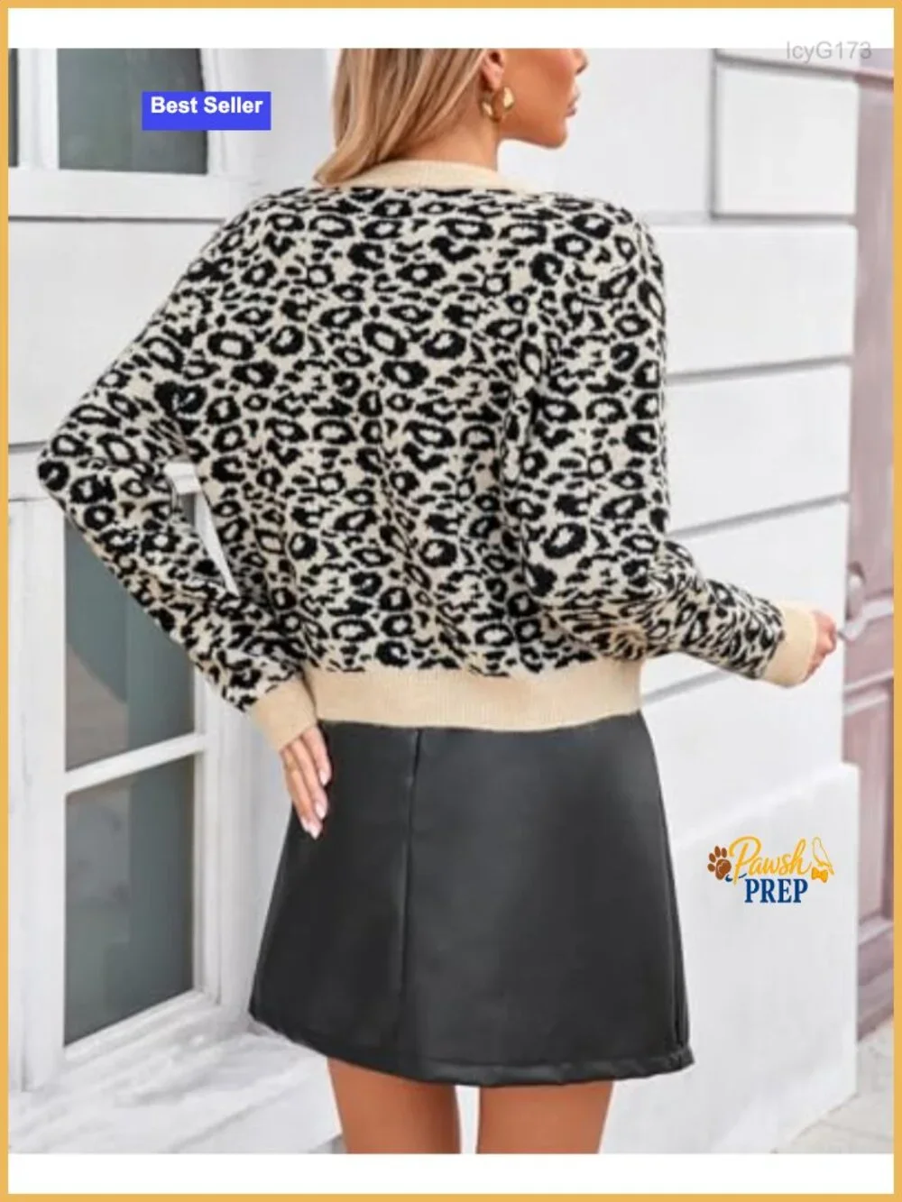 Leopard Print Cardigan Open Front Button Down Long Sleeve Knit